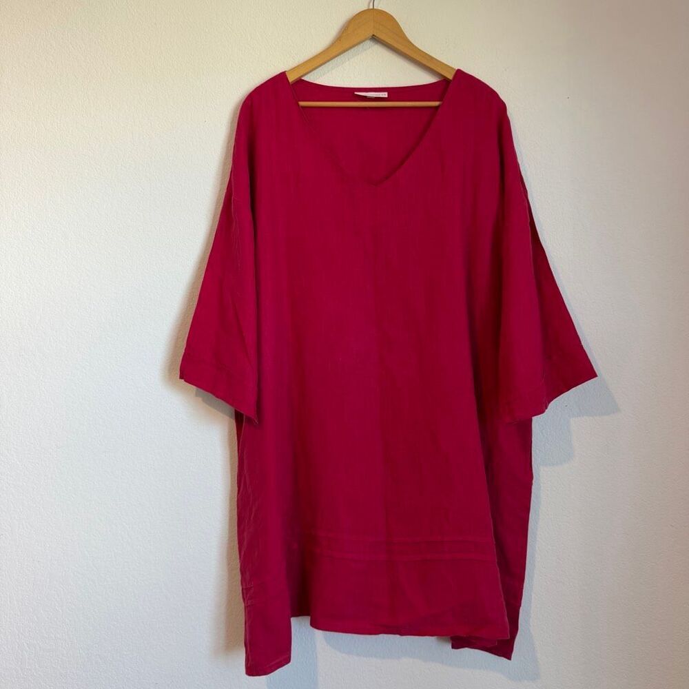 Bryn Walker Berry Pink Linen 3/4 Sleeve Mini Tunic Dress Women's Size 1X